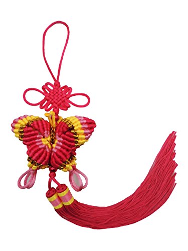 Feng Shui Decor KNOT LOVE Chinese Knot Tassels with Butterfly Good Luck Charm Home Hanging Ornament (Pink with Yellow)