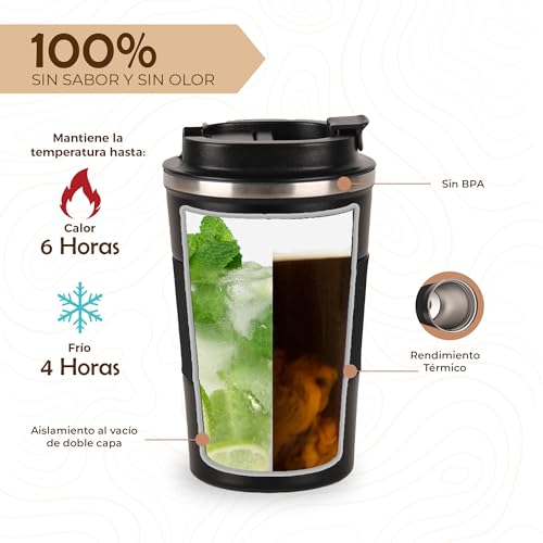 Smarthers Thermos Cafe o Te – Thermos Coffee Cup to Go, Thermal Tumbler with Cold and Heat Maintenance 4-6 Hrs, Thermal Cup Stainless Steel Bpa Free, Coffee Cup to Go, Thermal Coffee Tumbler