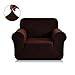 CHUN YI Stretch Chair Sofa Slipcover 1 Piece Couch Cover, 1 Seater Settee Coat Soft with Elastic Bottom, Checks Spandex Jacquard Fabric,Small,Chocolate