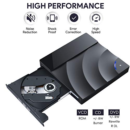 External CD DVD Drive,AUCEE USB 3.0 Type C Dual Port Slim Portable External CD DVD Rewriter Burner Writer, High Speed Data Transfer Touch Control External USB Optical Drives for Laptop/Macbook/Desktop