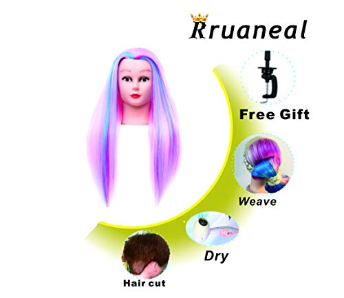 Cosmetology Mannequin Head Hair Styling 26-28inches Training Head Synthetic Fiber Manikin Head Doll Head with Clamp(Colorful)