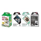 Fujifilm Instax Mini Instant Film 4-PACK BUNDLE SET , SKY BLUE 10 + Black Frame 10 + Monochrome 10 + Twin 20 90 8 70 7s 50s 25 300 Camera SP-1 Printer