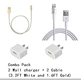 Combo Pack 2 X 2 Charger Set[3.2 Ft(white) and 1.6ft (Gold) USB Data Cables and 2 X Wall Adapters] for Iphone 5, 5s, 6, 6 Plus, 6s, 4th Gen Ipad, Ipad Air, Ipad Air 2, Ipad Mini 1/2/3