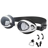 Dragon Squama Swim Goggles for Kids Anti-Fog PC Clear Lens with S,M,L Nose Bridge and Nose Clips,Earplugs - Swimming Pool Accessory for Girls,Boys,Children,Juniors and Teens from 3 to 12 Years