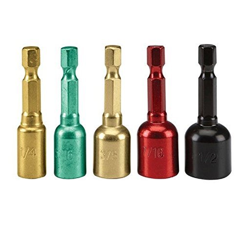 Magnetic Nut Driver Socket Set,5 pcs Magnetic Nut Driver Socket Set 1/4" Shank 1/4",5/16",3/8",7/16"and1/2" by Farmunion
