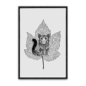 Framed Canvas Wall Art Black Leaves Canvas Prints Home Artwork Decoration for Living Room,Bedroom - 16x24 inches