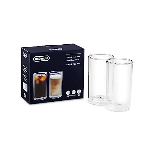 DeLonghi Cold Brew Glasses DLSC325 Double Walled Thermal Glasses, Set of 2, Dishwasher Safe, Capacity 300 ml, Ideal for Cold and Hot Coffee Drinks