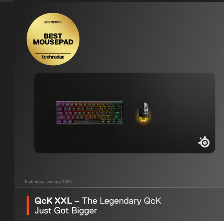 SteelSeries QcK Gaming Mouse Pad - XXL Cloth - Peak Tracking and Stability - Esports Mousepad - Never-Slip - Full Desk Coverage
