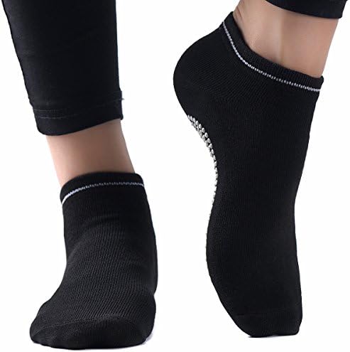 Women Socks Non Slip Cotton Yoga Socks With Grips for Ballet, Pilates and Dance Workout (black01)