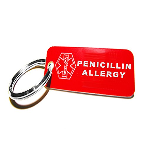 MyIDDr - Pre-Engraved Penicillin Allergy Plastic Medical Alert ID Keychain, Small 2.25in (5.7cm) x .79in (2cm), Made in USA