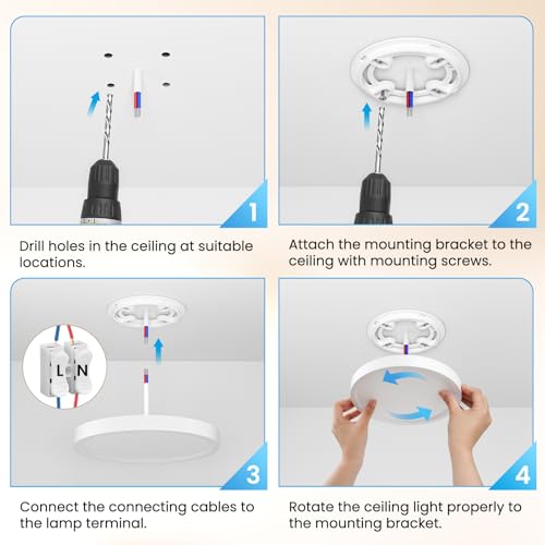 NIBSHOOM Plafoniera LED Soffitto, IP44 Lampadario Soffitto 18W, 4000K Lampada Luce Moderna per Camera da Letto, Bagno, Cucina, Soggiorno, Ufficio, Balcone, Bianco Naturale, Ø22cm