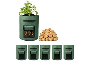 Delxo 5 Pack 10 Gallon Potato Grow Bags, Garden Planting Growing Bag with Flap, Double Layer Breathable Nonwoven Cloth for Potatoes/Planter/Vegetable/Tomato Fabric Pots with Handles Green