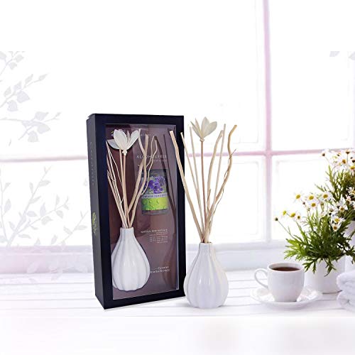 ap airpleasure Dried Flower Reed Diffuser Set, Natural Sticks, Elegant Ceramic Bottle, Aromatherapy Oil Set, Home Fragrance & Decorative Diffuser (GreenBamboo)