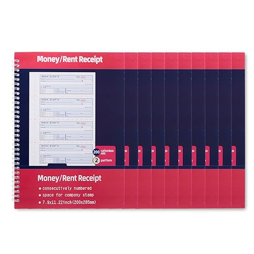 10 Packs Money Rent Receipt Book,Receipt Book with Carbon Copies,7.9x11