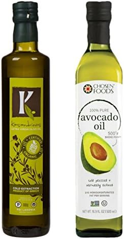 OneStopPaleoShop - Paleo Keto Cooking Oil Bundle (2 Pack Variety) - Chosen Foods Avocado Oil - 500ml &amp; Kasandrinos Organic Cold Pressed Extra Virgin Olive Oil - 500ml
