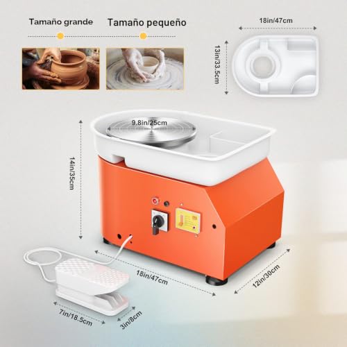 VAYOTOY Pottery Lathe 25cm Ceramic Wheel with Manual Handle and Foot Pedal 350W Motorized Electric Ceramic Wheel Machine 300RPM Electric Pottery Lathe DIY Crafts for Adults Children