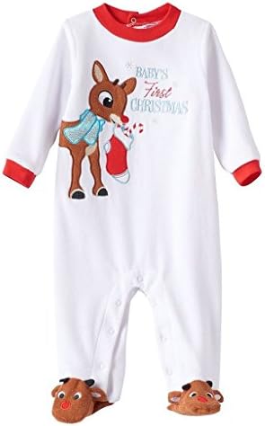 RUDOLPH'S 9 Months Baby's 1st Christmas Velour Footed Romper Sleep 'N Play