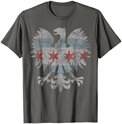 Mens Chicago Flag Polish T-Shirt Poland Shirt Gift Large Asphalt