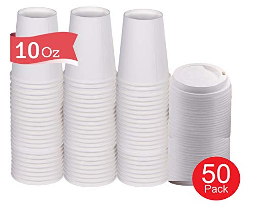 1InTheHome 10 oz Coffee Cups With Lids Disposable Paper Coffee Hot Cups (50 Cup & 50 Lids))