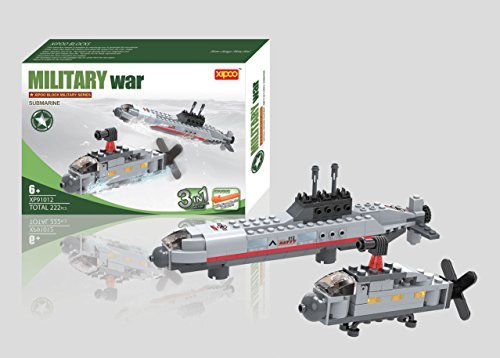 Navy Submarine with Helicopter 3 in 1 Building Blocks 222pc set Includes Action Figure – Great Gift for Children