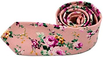 Peanutcool Men Fashion Floral Skinny Slim Necktie Cotton Narrow Business Casual Tie (Pink)