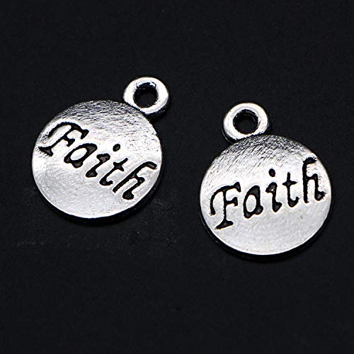 Buorsa 50 Pcs Faith Message Inspiration Charm Silver Tone Round Charm Pendants Jewelry Making Accessaries - Thumbnail 2