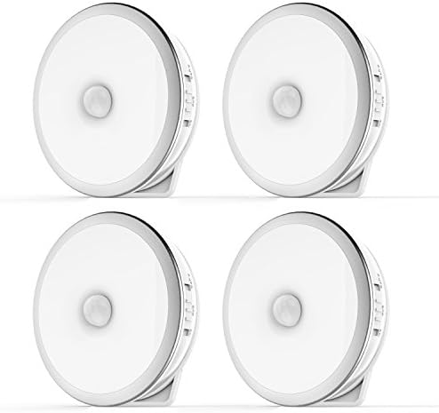 Tishine Rechargeable Motion Sensor Light, Stick-Anywhere LED Night Light, Step Wall Light for Hallway, Closet, Stairs, Bedroom, Nursery (White, 4 Pack )