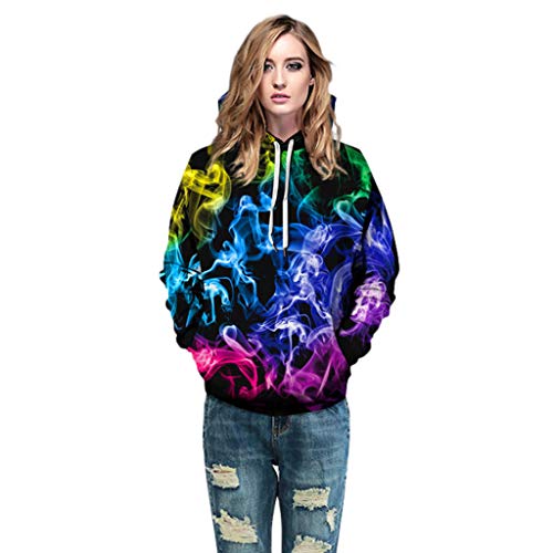 Jessie storee Helloween Hooded Sweatshirt Skeleton Smoke Print Pullover Hoodie Women Men Couples Unisex Horror Terror Sweatshirts Clothing Large Size Sweater Loose Baseball Uniform Tide,Black,XL