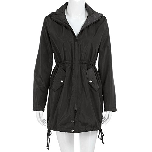Women Coat, Gillberry Women Rain Jacket Waterproof Hooded Zip Lightweight Trench Coat Windbreaker (Black, S)