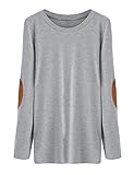 ROMWE Women's Loose Long Sleeve Elbow Patch T-Shirt