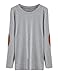 ROMWE Women's Loose Long Sleeve Elbow Patch T-Shirt