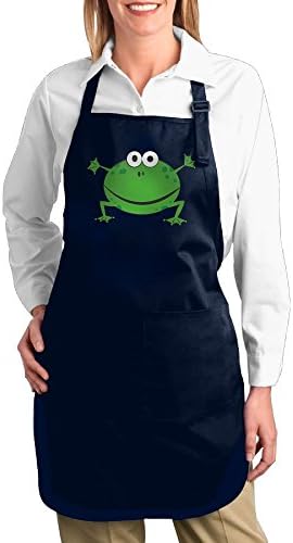Dogquxio Cartoon Fat Frog Kitchen Helper Professional Bib Apron With 2 Pockets For Women Men Adults Navy