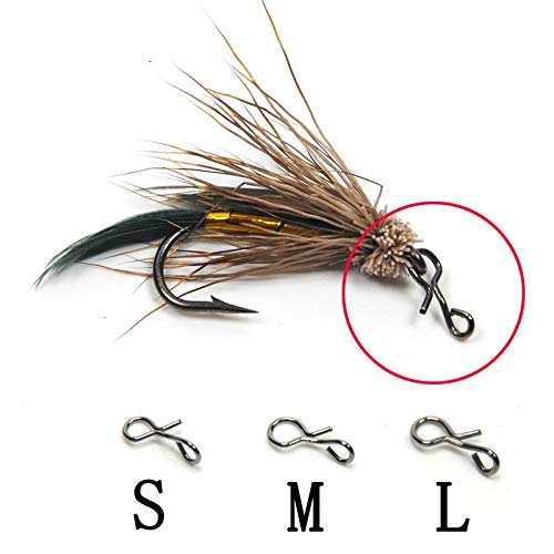 Jammas 30PCS Black Quick Change for Flies Hooks and Lures Accessories Fly Fishing Snap Hooks Size L M S - (Color: Size S 30pcs)
