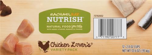 NUTRISH RACHAEL RAY NATURAL WET CAT FOOD, CHICKEN LOVERS VARIETY PACK, 2.8 OUNCE CUP (PACK OF 12), GRAIN FREE