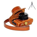 First2savvv XJPT-D-LUX-A09 brown full body Precise Fit PU leather digital camera case bag cover with should strap for Leica D-LUX DLUX + mini tripod