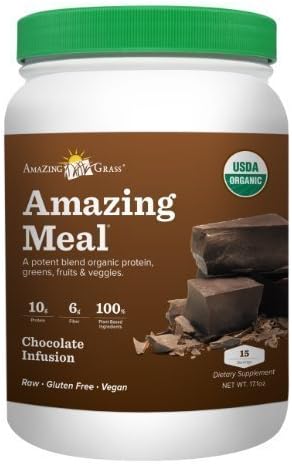 Amazing Grass Amazing Meal, Organic Chocolate Infusion Powder, Gluten Free, 15 Servings, 17.1-Ounce Container