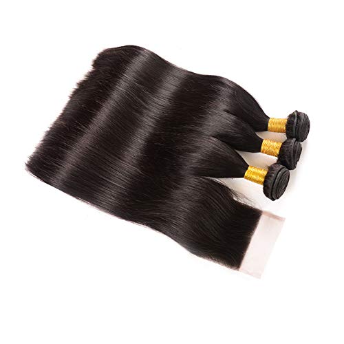 Huarisi-Brazilian-Virgin-Straight-Hair-with-Closure-Free-Part-3-Bundles-Short-Human-Hair-Weaves-4x4-Lace-Closure-Natural-Color-Double-Weft-12-14-16-and-10-Inches