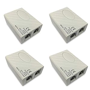 Electomania® Pack of 4 DSL Phone Dual Port Jack Line Splitter Filter Adapter for DSL Modem/Router Fax Machine Device…