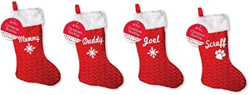 pretty little customs Personalised familly christmas xmas stocking set your name or text kids adults pets cat dog paw print (Set of 4, Gold glitter print)