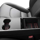 CupHolderHero for Tesla Model 3 2017-2020 Custom Fit Cup Holder and Center Console Compartment Liner Accessories 7-pc Set (Red Trim)