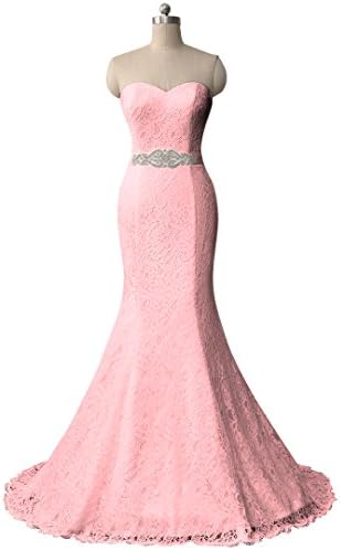 HUICHENGYAO Women's Sleeveless Lace Wedding Dress Evening Mermaid Gown Pink 10