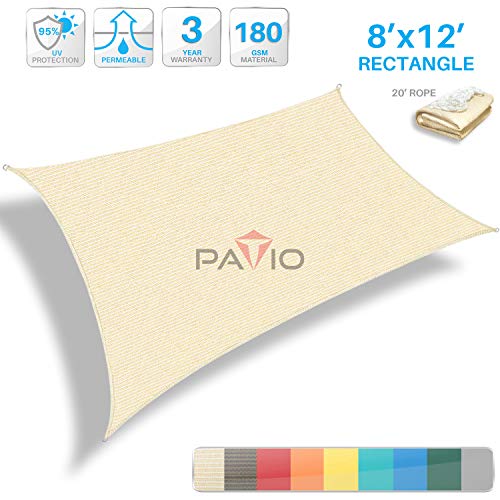 Patio Paradise 8' x 12' Tan Beige Sun Shade Sail Rectangle Canopy - Permeable UV Block Fabric Durable Outdoor - Customized Available