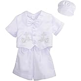 Dressy Daisy Infant Baby Boys' Christening Clothing Baptism Outfit 4 Pieces Set with Bonnet Hat, Short Sleeves