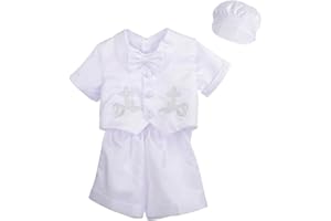 Dressy Daisy Infant Baby Boys' Christening Clothing Baptism Outfit 4 Pieces Set with Bonnet Hat, Short Sleeves