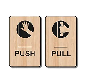 Asmi Collections 3D Printed Self Adhesive Wooden Pull and Push Sign (8X13 Cm)