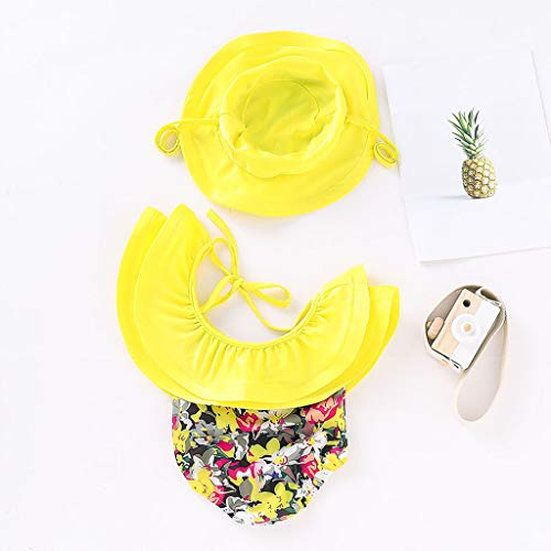 Jshuang❤️(6M-3Y) Toddler Baby Girl Ruffled Swimwear Floral Swimsuit Cap Bathing Beach Clothes Set（Yellow） - Thumbnail 5