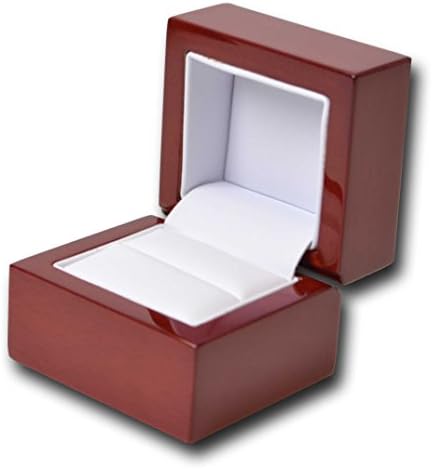 Wood Wooden Single Ring Box Black Red Ring Box (Light Red/Burgundy with White Leatherette)