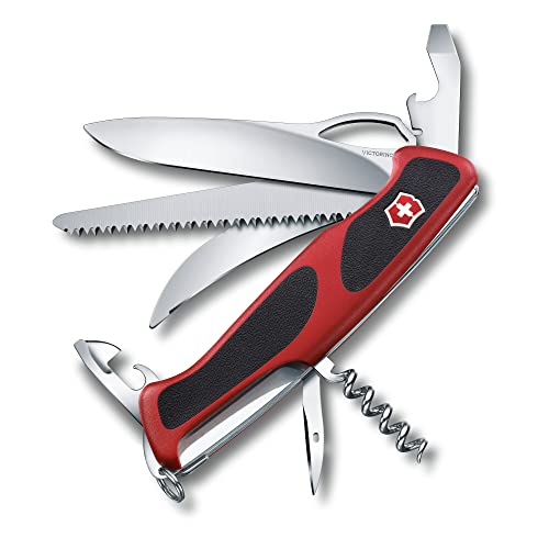 Victorinox Taschenmesser Ranger Grip 57 Hunter (13 Funktionen, Einhand-Feststellklinge, Holzsaege, Waidklinge)rot/schwarz