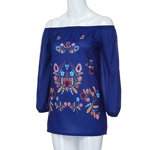 XOWRTE Women's Tops Plus Size Off Shoulder Print Long Sleeve Pullover Blouse T-Shirt - Thumbnail 2