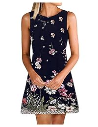 Kidsform Vestido de verano sin mangas para mujer, informal, con estampado floral, plisado